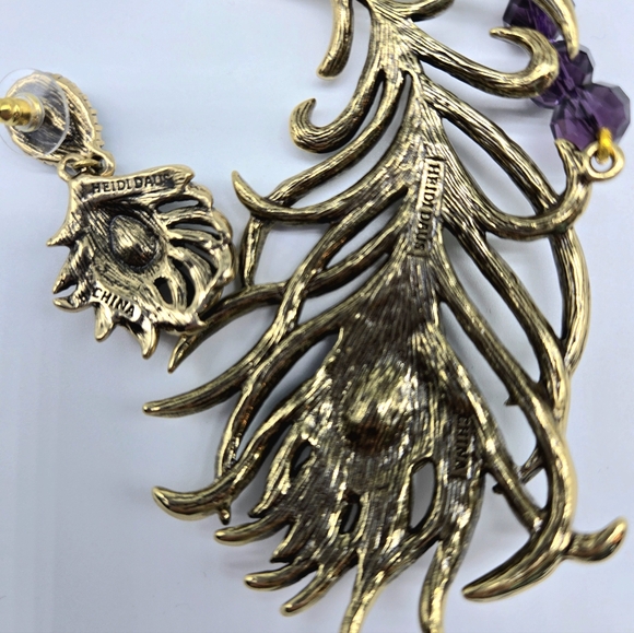 Heidi Daus Amethyst Swarovski Crystal Large Peacock Feather Necklace - Picture 13 of 14